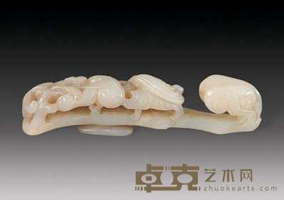 清 玉雕灵芝带勾 长10cm